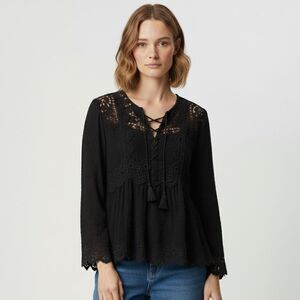 Johnny Was Jade Black Long Sleeve Tip Up Top Size X-Small NWOT